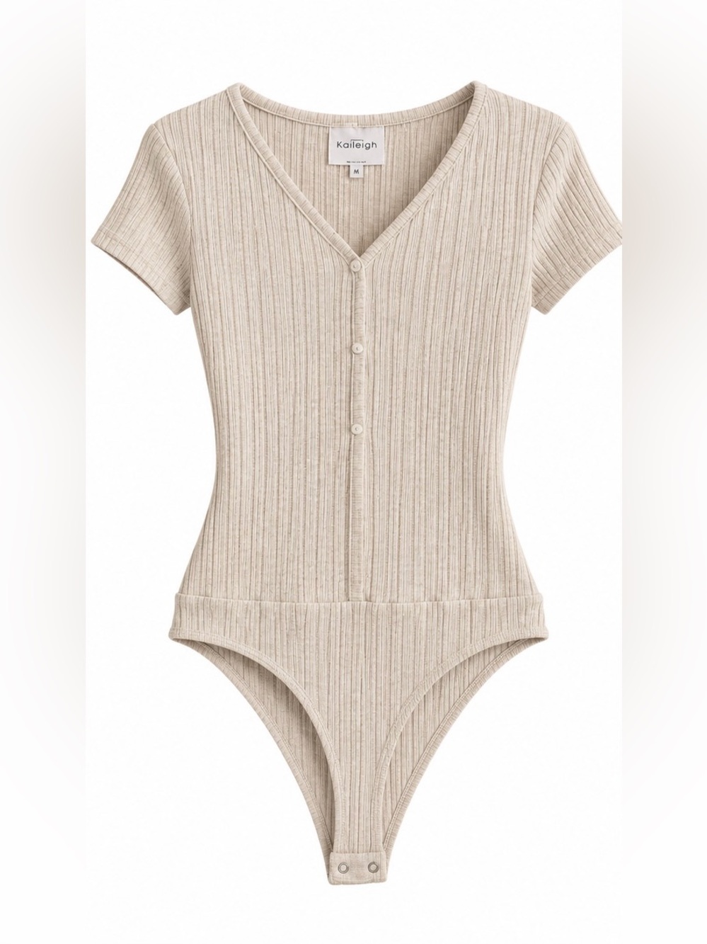 NWT Kaileigh Lea Button Front Ribbed Bodysuit Beige M